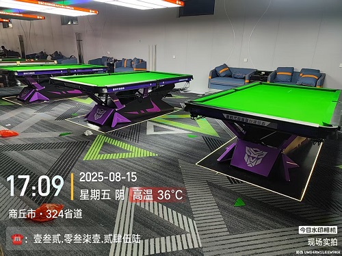 3张紫甲台球桌.上门安装费500/台：民权县.王庄寨镇.百乐门台球俱乐部